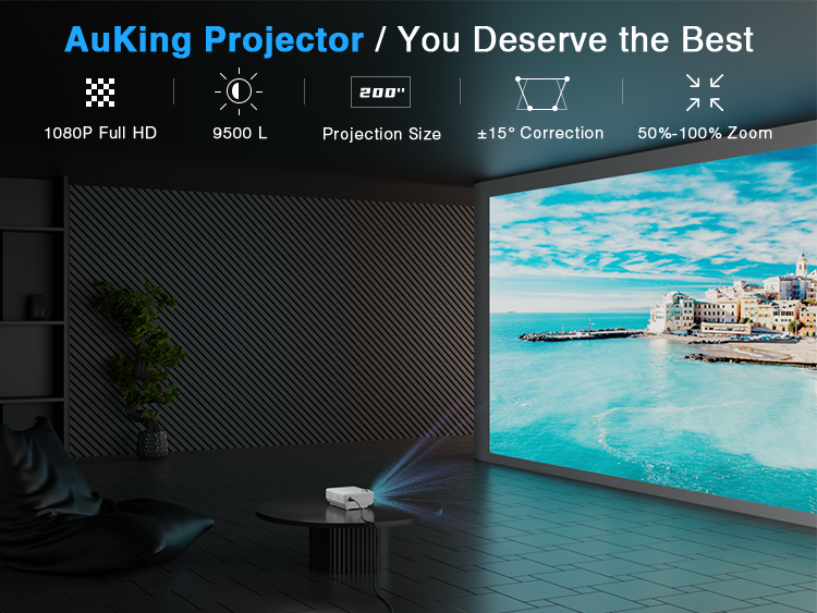 AuKing ミニプロジェクター 2020アップグレードポータブルビデオ